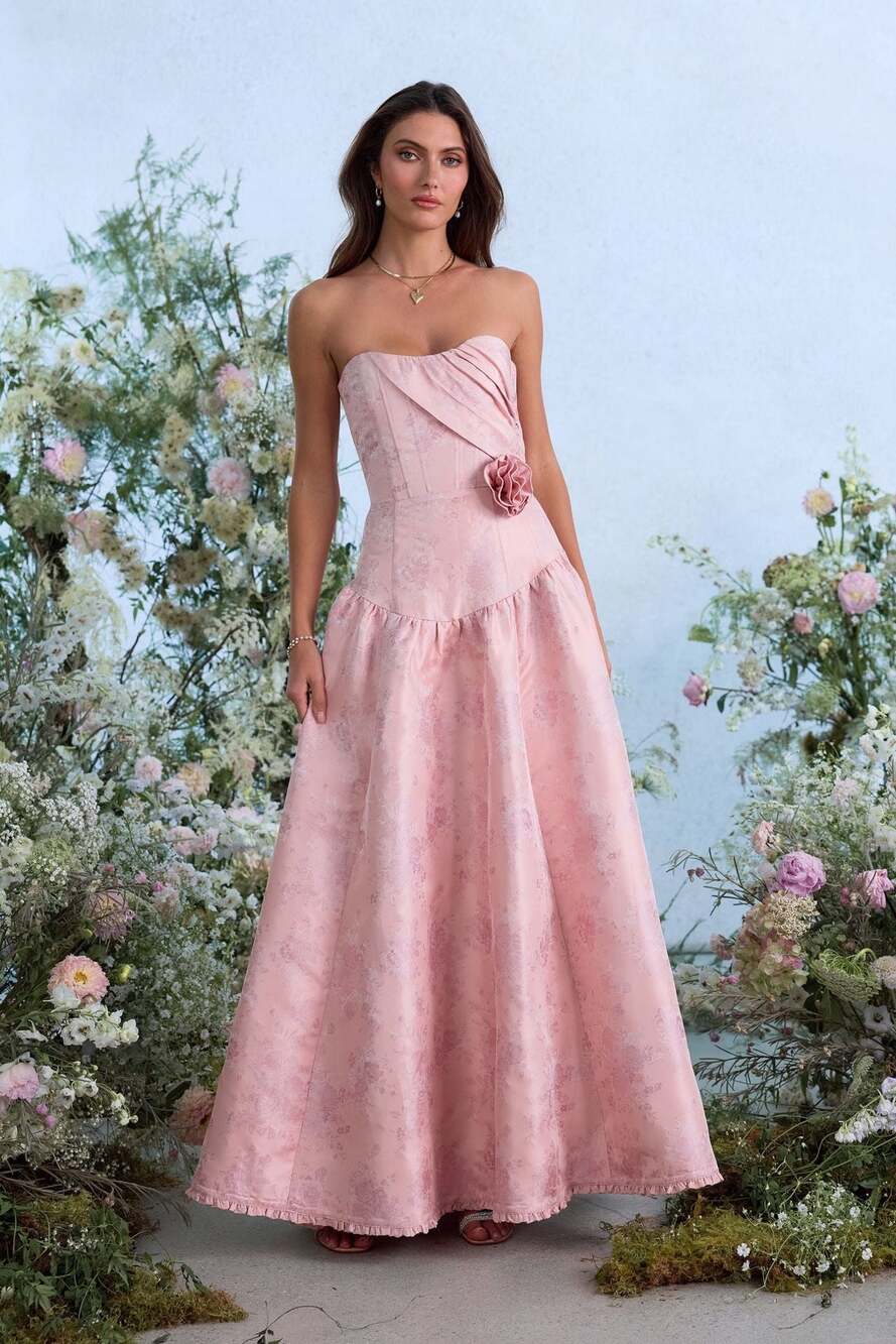 The Rosamund Dress in Light Pink Windsor Brocade – ,